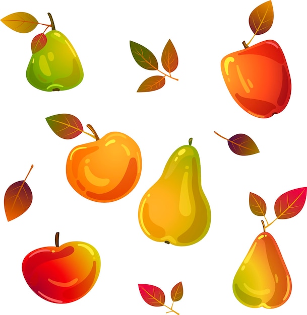 Vector delicious apples and pears in autumn