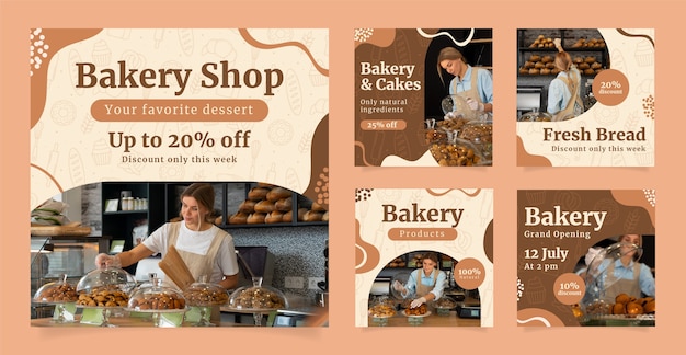 Vector delicious bakery products instagram posts