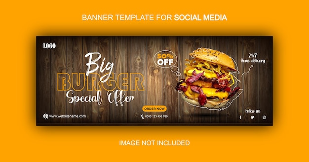 Vector delicious banner template for social media food menu burger