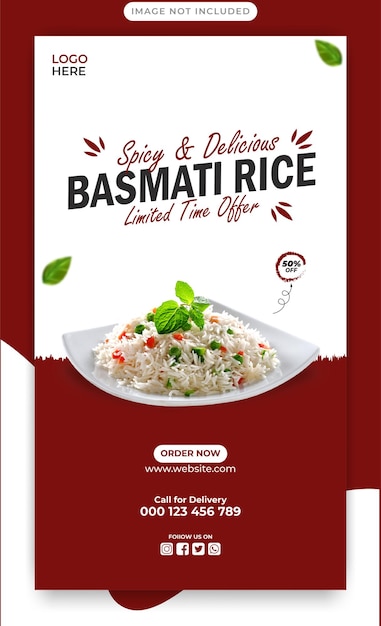 Vector delicious basmati rice instagram story post