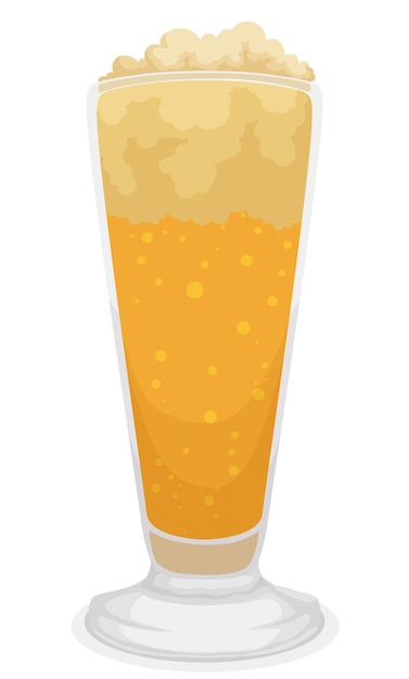 Delicious beer with froth foam served in a elegant pilsner glass isolated over white background