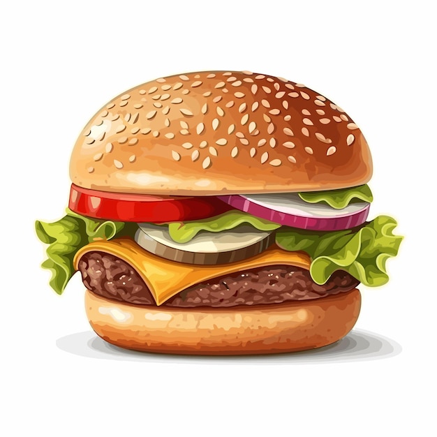 Vector delicious big burger cartoon style