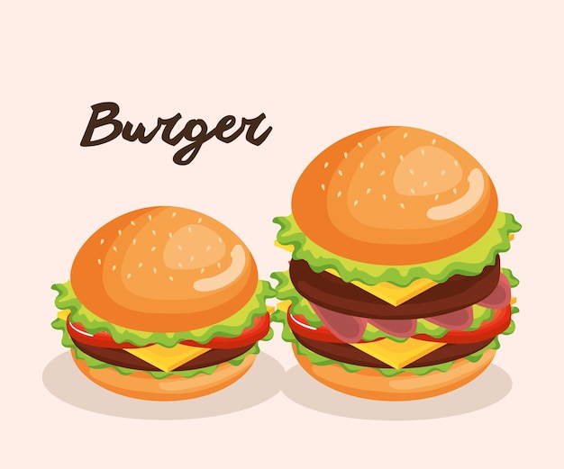 Delicious big burger fast food vector illustration design