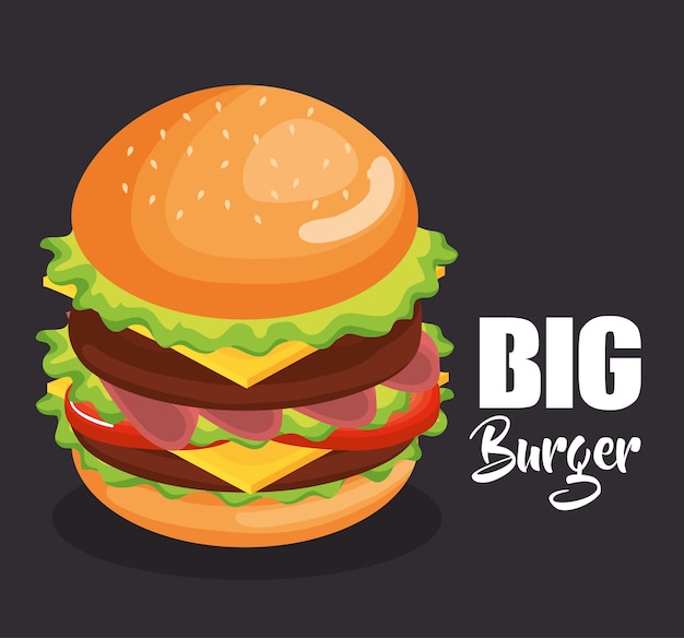 Progettazione dell'illustrazione di vettore di fast food del grande hamburger delizioso