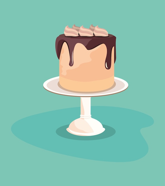 delicious birthday cake melted chocolate on stand 