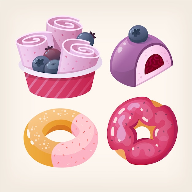 Delicious blueberry desserts. isolated  illustrations.