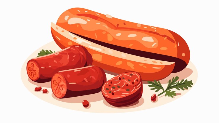 Vector delicious bread with sausage food flat vector isolated