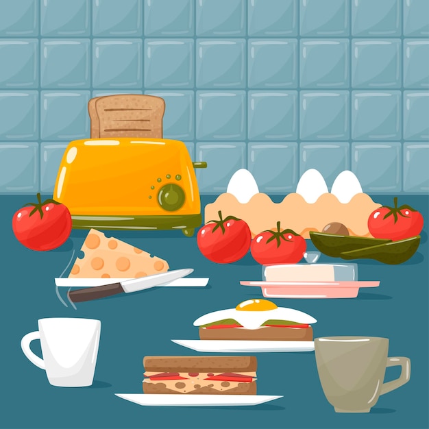 Vector delicious breakfast food flat design.