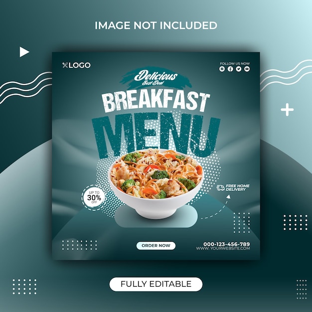 맛있는 아침 식사 메뉴 소셜 미디어 배너 템플릿