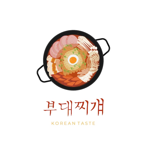 Delicious budae jjigae korean food illustration logo