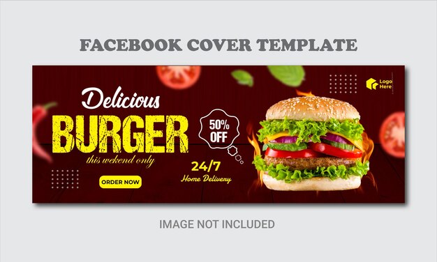 벡터 맛있는 버거와 음식 메뉴 디자인 페이스북 표지 템플릿