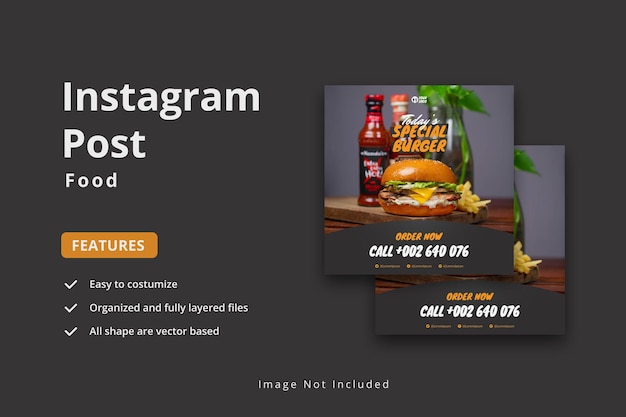 벡터 맛있는 버거와 음식 메뉴 소셜 미디어 배너 템플릿