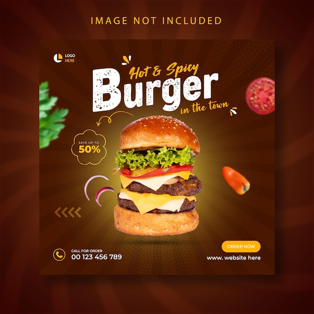 おいしいハンバーガーと食品のソーシャルメディアバナープロモーションとinstagramの投稿デザインテンプレート