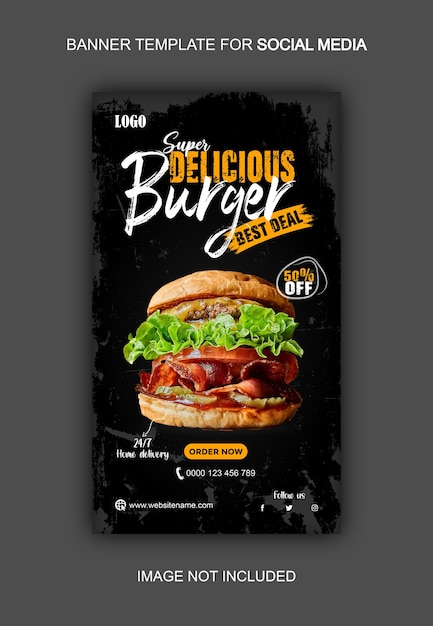 Vector delicious burger banner for social media instagram and facebook story template