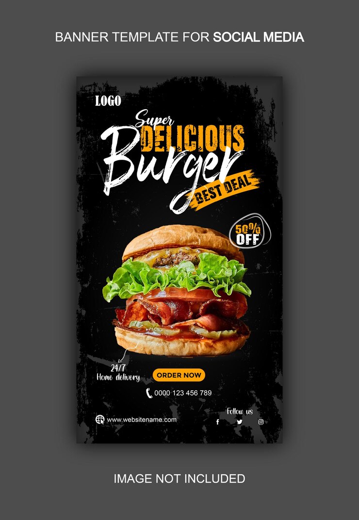 Vector delicious burger banner for social media instagram and facebook story template