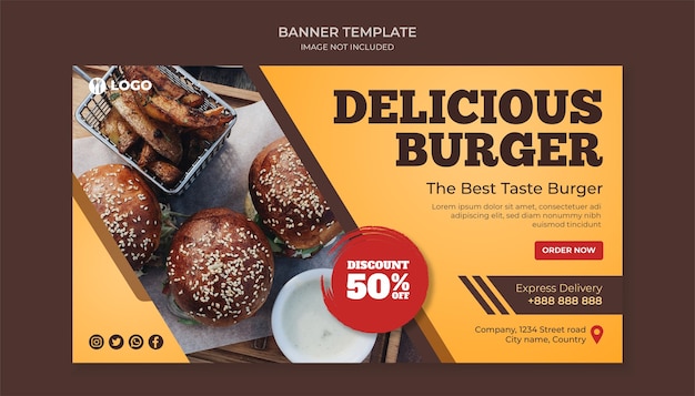 Delicious burger banner template for fast food restaurant