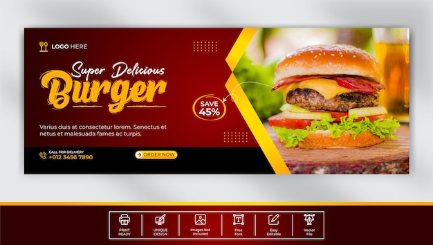 Delicious burger facebook cover template design