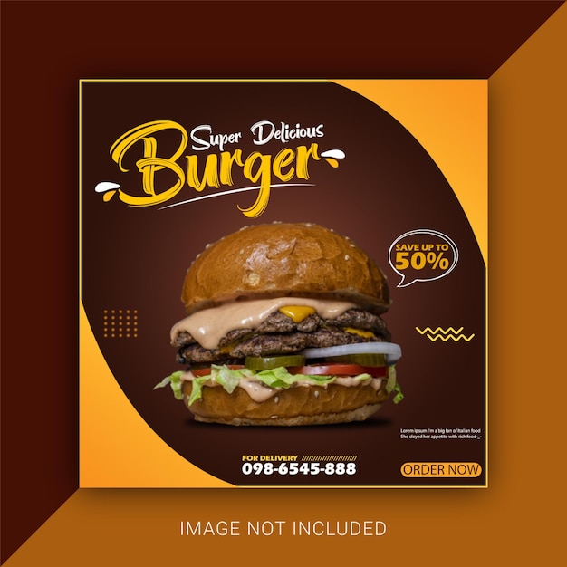 Delicious burger fast food menu poster and flyer social media banner template