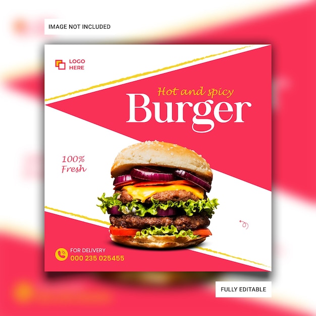 Delicious burger and fast food menu social media banner template