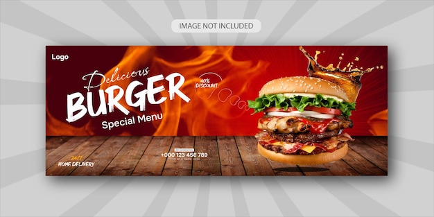 Delicious burger and Food menu facebook cover template