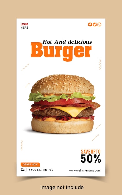 delicious burger and food menu instagram and facebook story template