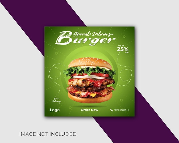 벡터 맛있는 버거 음식 메뉴 또는 instagram 포스트 템플릿 디자인