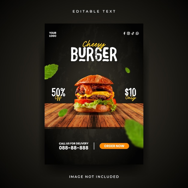 Delicious burger and food menu poster