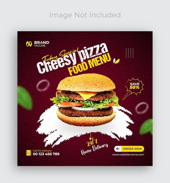 Delicious burger and food menu promotion social media banner template