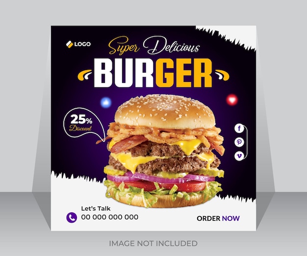 Delicious burger and food menu restaurant social media banner template