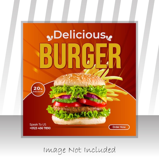 Vector delicious burger food menu and restaurant social media banner