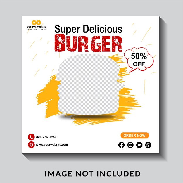 Delicious burger and food menu social media banner design