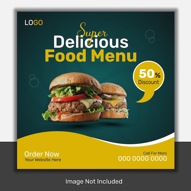 Vector delicious burger and food menu social media banner template