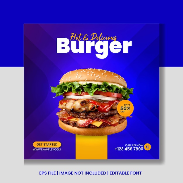 Delicious burger and food menu social media banner template