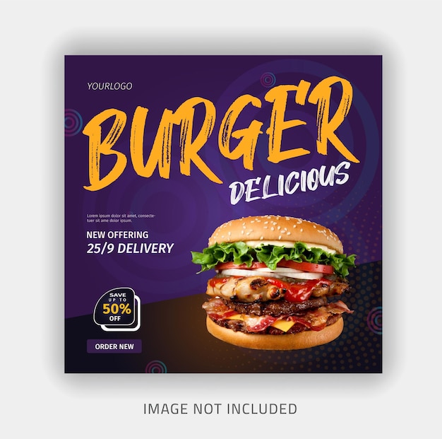 Delicious burger and food menu social media banner template