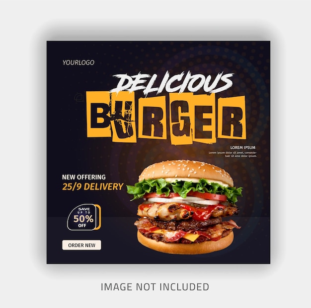 Шаблон баннера социальных медиа вкусный гамбургер и меню еды
