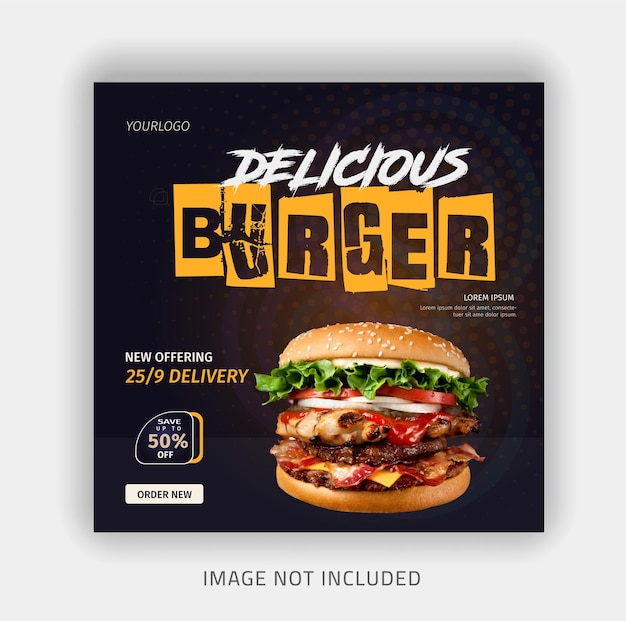 Delicious burger and food menu social media banner template