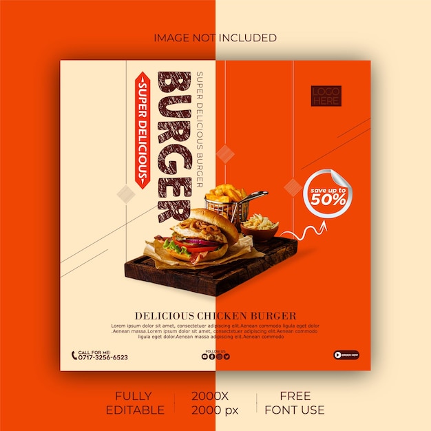 Vector delicious burger and food menu social media banner template