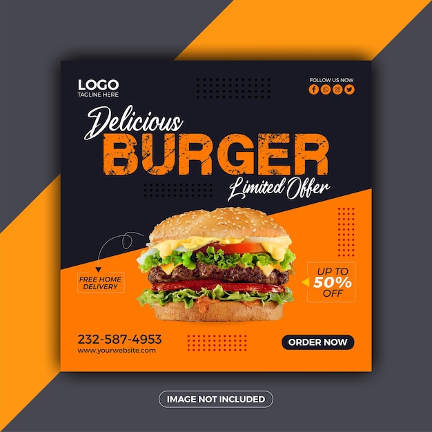 Delicious burger and food menu social media banner template