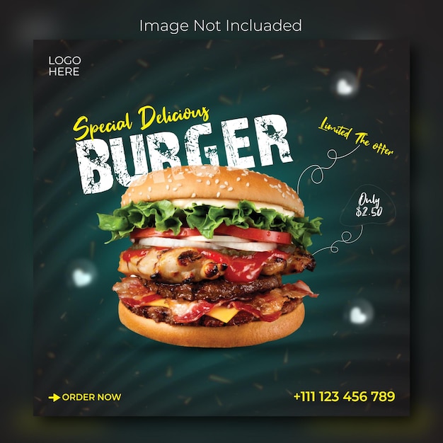 Delicious burger and food menu social media banner template