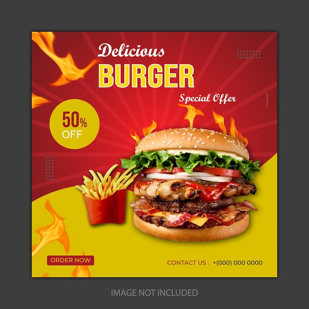 Delicious burger and food menu social media banner template