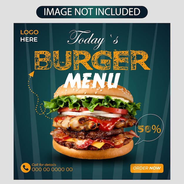 Delicious burger and food menu social media post design