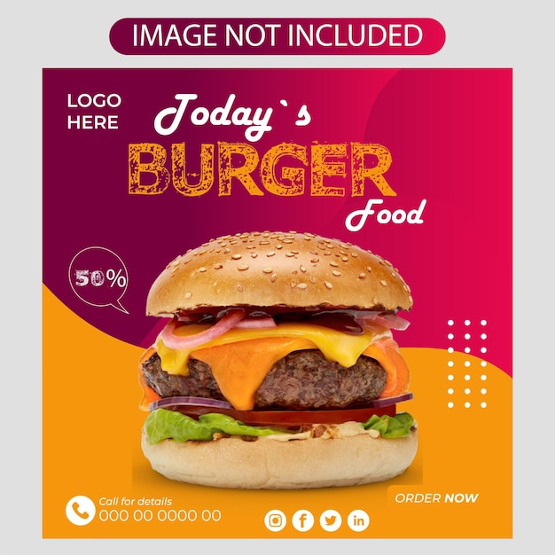 Delicious burger and food menu social media post design