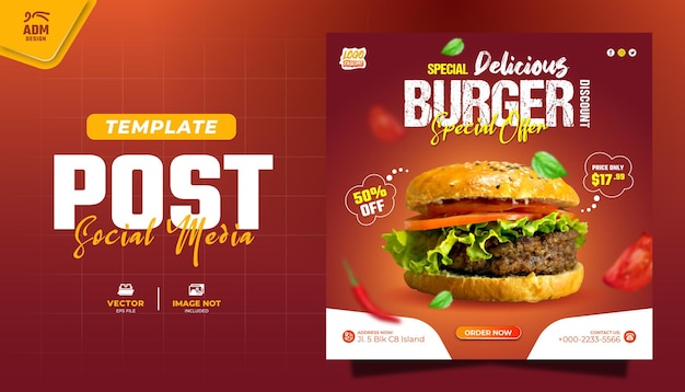 Delicious Burger And Food Menu Social Media Post Flyer And Banner Template