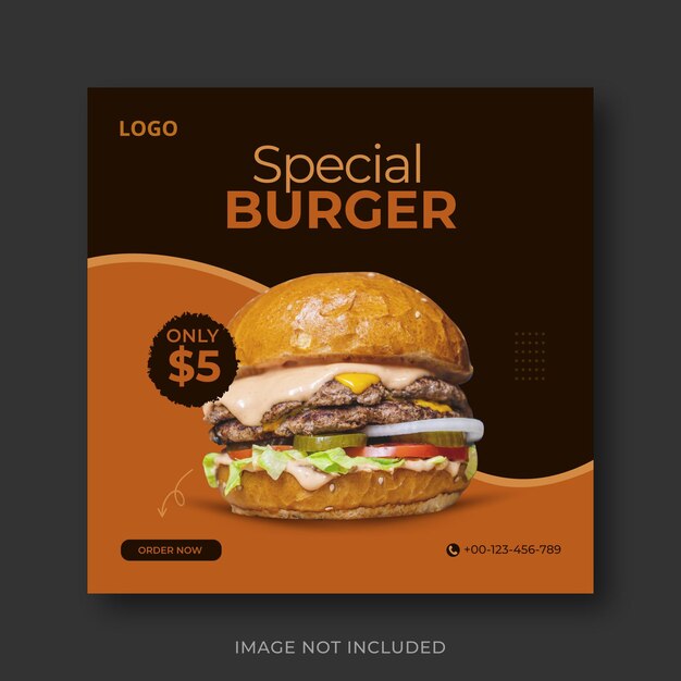 Delicious burger and food menu social media post template