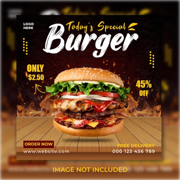 delicious burger and food menu social media post template