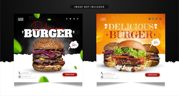 Delicious burger food menu social media post