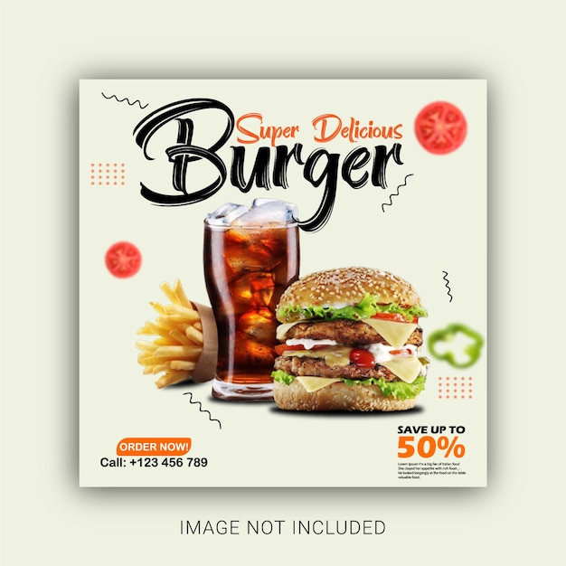 Delicious burger and food menu social media promotion square banner template