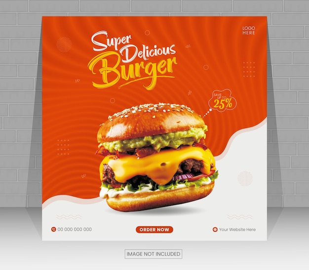 Delicious burger and food poster template for social media