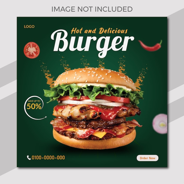 Vettore delicious burger food modello di post di banner per i social media