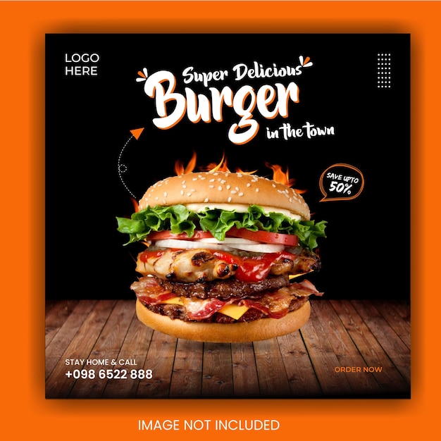 delicious burger food social media template